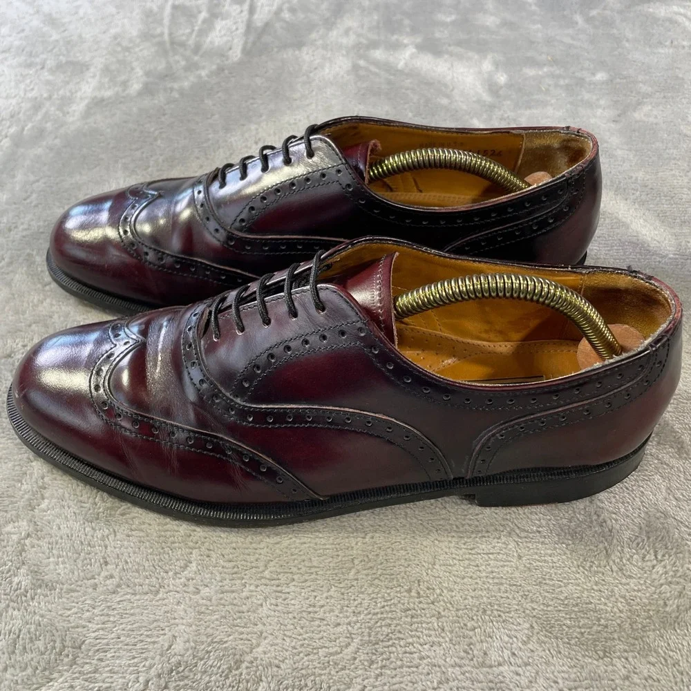 Cole Haan Dress Shoes Wingtip Oxford Brogue Mens 8.5 Burgundy Leather Office USA